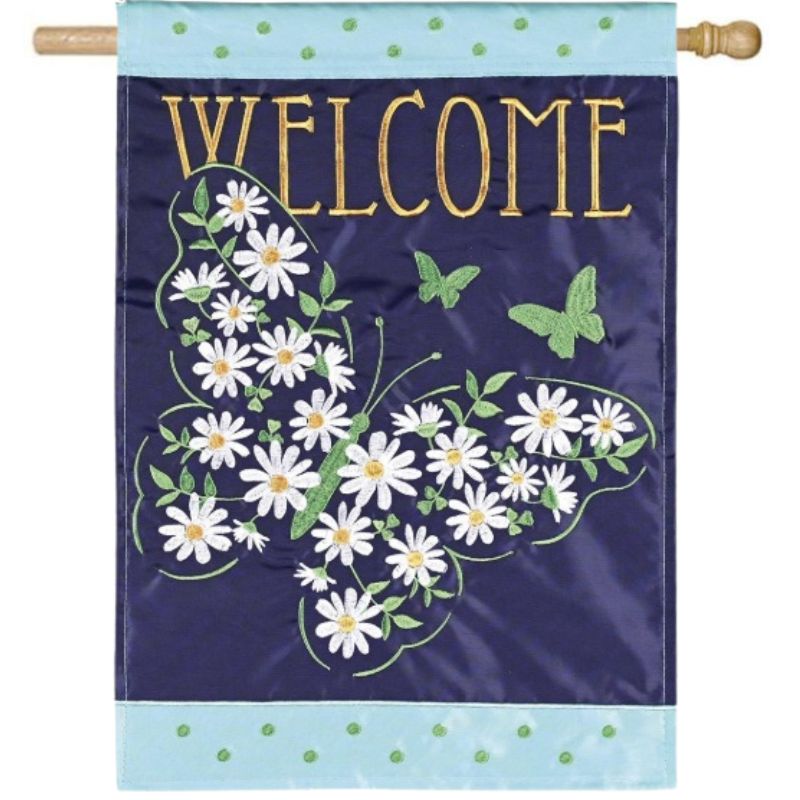 Floral Butterfly House Flag